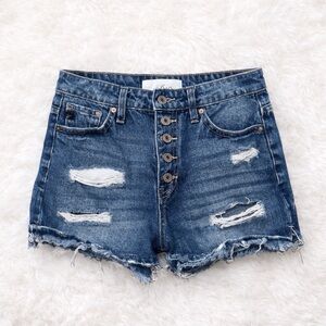 KanCan High Rise Distressed Denim Shorts Button Fly Medium Wash Size Small